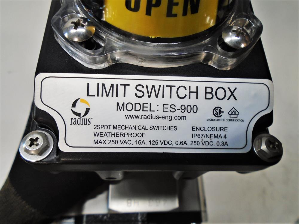 Top Line 4" 316L Sanitary Ball Valve w/ Radius Actuator and Limit Switch Box